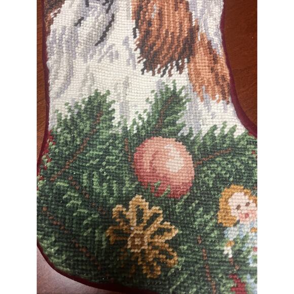 VTG Christmas Needlepoint Stocking Wool Completed Kit Handmade EUC Dog Shitsuoe - Picture 4 of 9